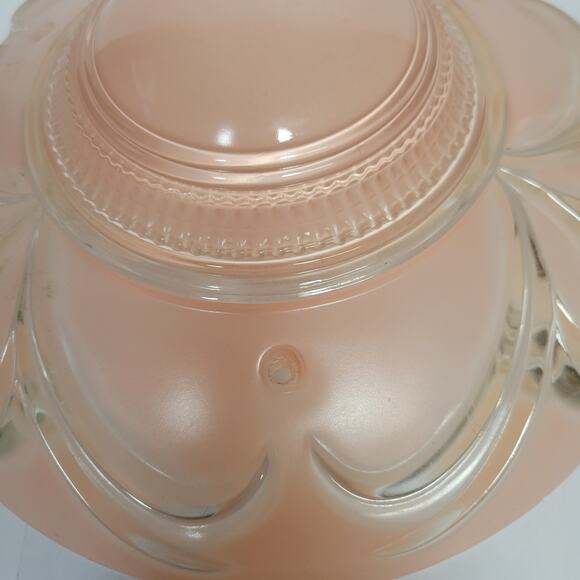 Vintage Ceiling Light Fixture, Pink Round Light Globe, 3 Chain Art Deco - Picture 3 of 10